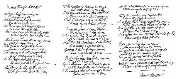 Queen Marys Lament, poem in the handwriting of Robert Burns, late 18th century, (1840). Artist: Robert Burns