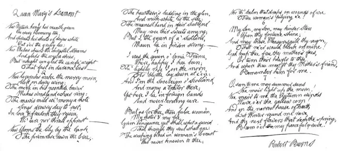 Framed Print : Queen Marys Lament, poem in the handwriting of Robert Burns, late 18th century, (1840). Artist: Robert Burns Framed Print : Queen Marys Lament, poem in the handwriting of Robert Burns, late 18th century, (1840). Artist: Robert Burns