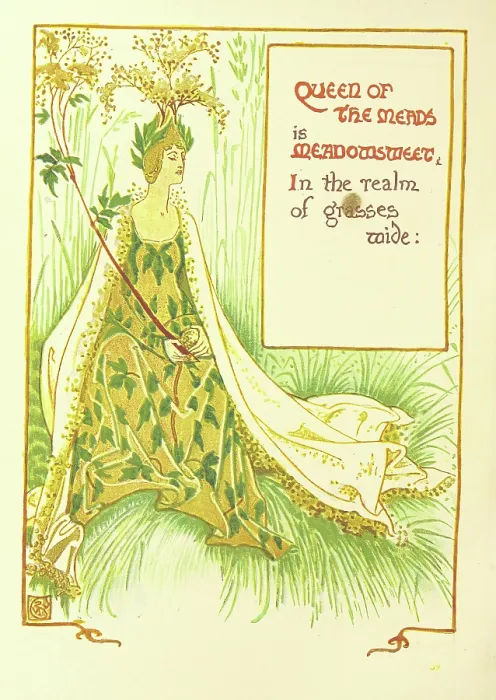 Framed Print : Queen of the Meads is Meadowsweet, In the realm of the grasses wide, 1899. Creator: Walter Crane Framed Print : Queen of the Meads is Meadowsweet, In the realm of the grasses wide, 1899. Creator: Walter Crane