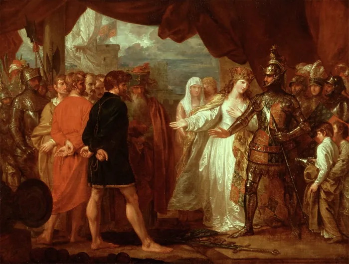 Framed Print : Queen Philippa Interceding for the Lives of the Burghers of Calais, 1788. Creator: Benjamin West Framed Print : Queen Philippa Interceding for the Lives of the Burghers of Calais, 1788. Creator: Benjamin West
