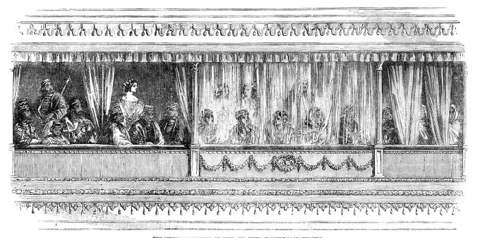 Framed Print : The Queen and Princes of Oude and Suite at Drury-Lane Theatre, 1857. Creator: Unknown Framed Print : The Queen and Princes of Oude and Suite at Drury-Lane Theatre, 1857. Creator: Unknown