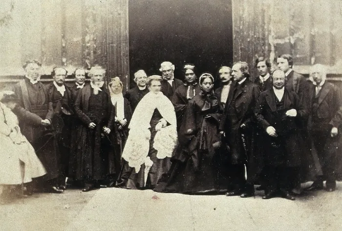 Framed Print : The 'Queen of the Sandwich Islands' visiting Oxford, with Oxford dignitaries, 1866. Creator: Unknown