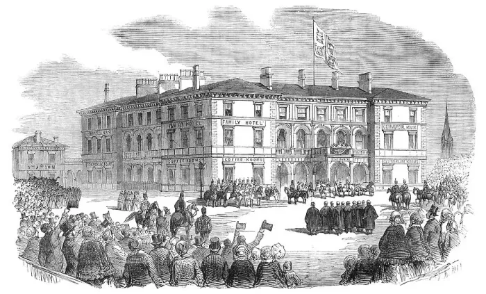 Framed Print : The Queen at the Station Hotel, at Hull, 1854. Creator: Unknown Framed Print : The Queen at the Station Hotel, at Hull, 1854. Creator: Unknown