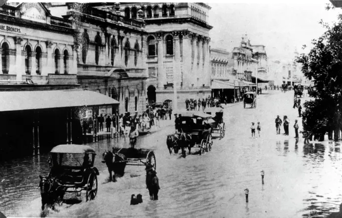 Framed Print : Queen Street during the 1893 Brisbane floods, 1893. Creator: Unknown Framed Print : Queen Street during the 1893 Brisbane floods, 1893. Creator: Unknown