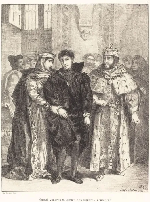 Framed Print : The Queen Tries to Console Hamlet (Act I, Scene II), 1834. Creator: Eugene Delacroix Framed Print : The Queen Tries to Console Hamlet (Act I, Scene II), 1834. Creator: Eugene Delacroix