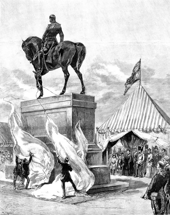 Framed Print : The Queen unveiling the equestrian statue of the Prince Consort...in Windsor Park, 1890. Creator: R. Taylor