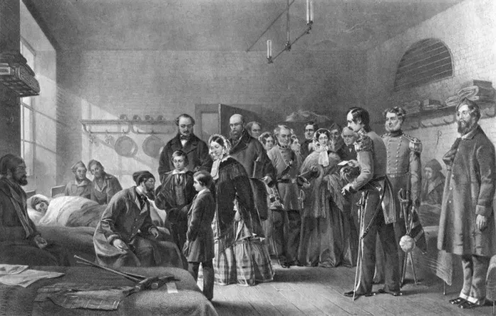 Framed Print : Queen Victoria (1819-1901) visiting wounded soldiers, 19th century Framed Print : Queen Victoria (1819-1901) visiting wounded soldiers, 19th century