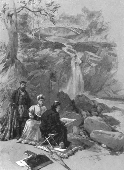Framed Print : Queen Victoria as an Artist: Her Majesty sketching the Falls of Garrawalt, Braemar, (1901) Framed Print : Queen Victoria as an Artist: Her Majesty sketching the Falls of Garrawalt, Braemar, (1901)
