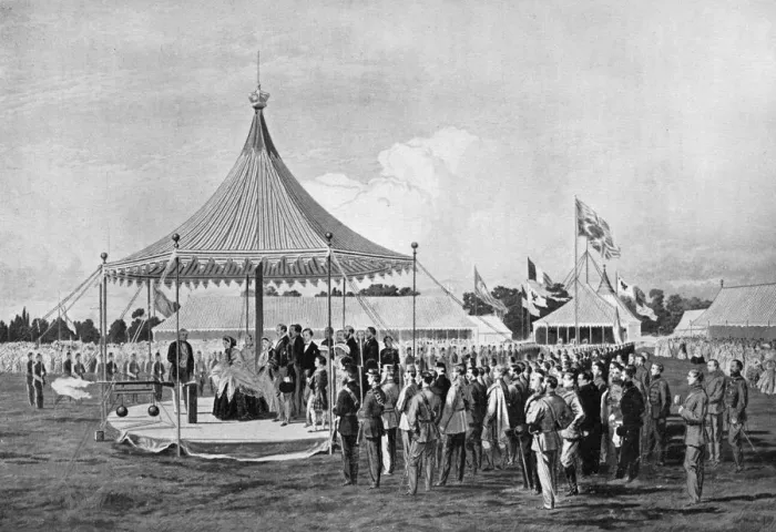 Framed Print : Queen Victoria firing the first shot at Wimbledon, July 1860, (c1920) Framed Print : Queen Victoria firing the first shot at Wimbledon, July 1860, (c1920)