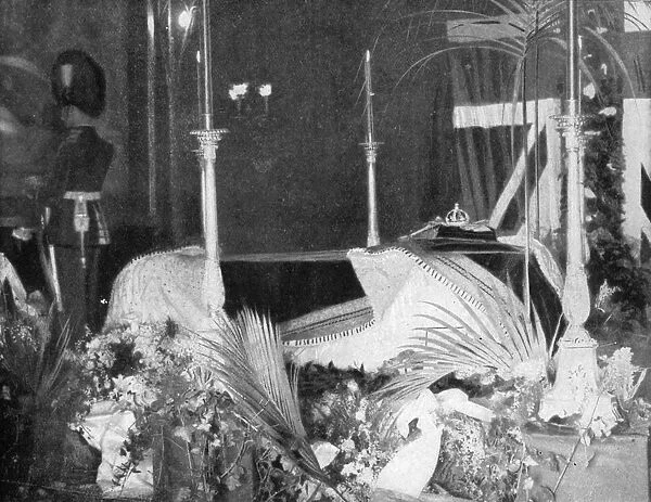 Queen Victoria lying in state at Osborne House, 1901. Artist: Hughes & Mullins