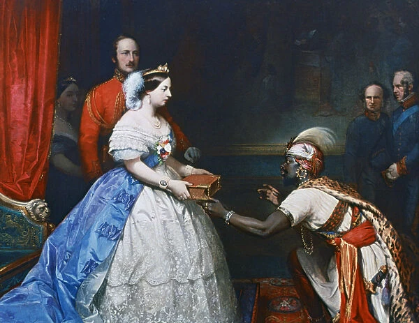 Queen Victoria Presenting a Bible in the Audience Chamber at Windsor, c1861. Artist: Thomas Jones Barker