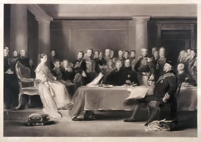 Framed Print : Queen Victoria presiding at the council on her accession to the throne, 1846. Artist Framed Print : Queen Victoria presiding at the council on her accession to the throne, 1846. Artist