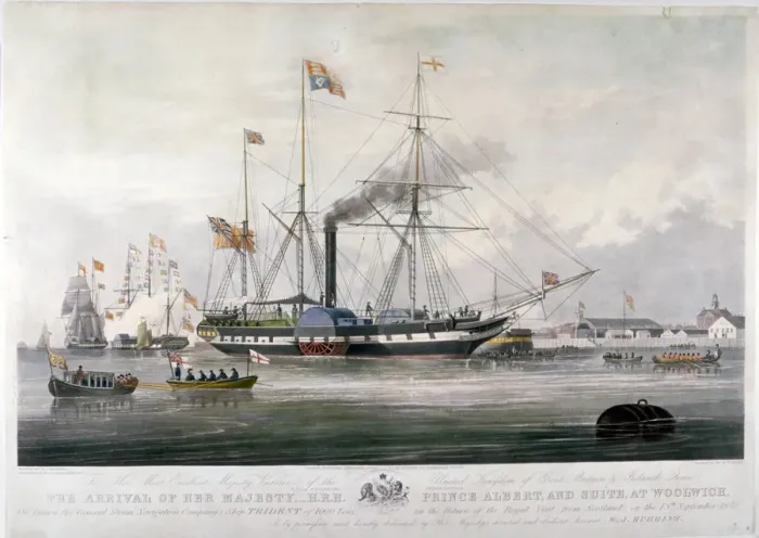 Framed Print : Queen Victoria and Prince Albert arriving at the Royal Dockyard, Woolwich, Kent, 1843 Framed Print : Queen Victoria and Prince Albert arriving at the Royal Dockyard, Woolwich, Kent, 1843