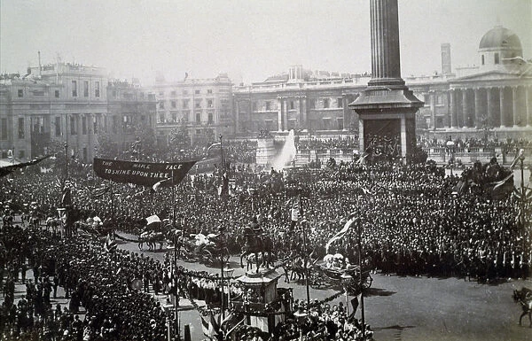 Queen Victoria in Trafalgar Square during her Golden Jubilee celebrations, London, 1887