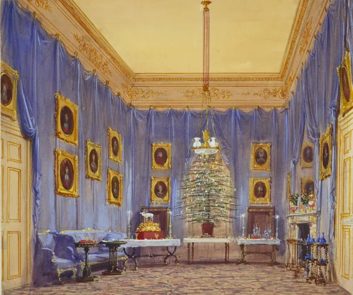 Framed Print : Queen Victorias Christmas Tree, Windsor Castle, 1845. Artist: Nash, Joseph (1806-1885)