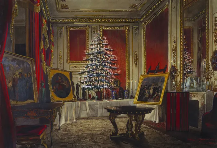 Framed Print : Queen Victorias Christmas Tree, 1850. Artist: Roberts, James (1824-1867) Framed Print : Queen Victorias Christmas Tree, 1850. Artist: Roberts, James (1824-1867)