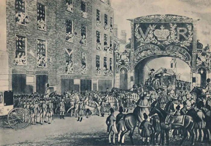 Framed Print : Queen Victorias Entrance To The City On Her Way To The Guildhall, November 9th, 1837, (1948) Framed Print : Queen Victorias Entrance To The City On Her Way To The Guildhall, November 9th, 1837, (1948)
