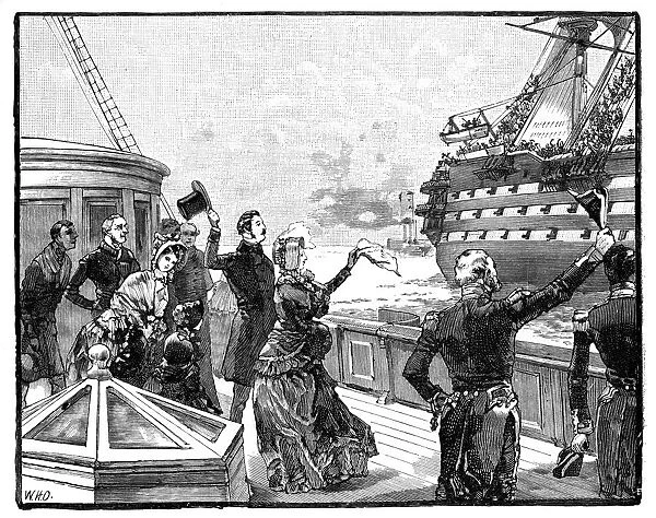 The Queen waving farewell to the Duke of Wellington flagship, c1850s, (1888)