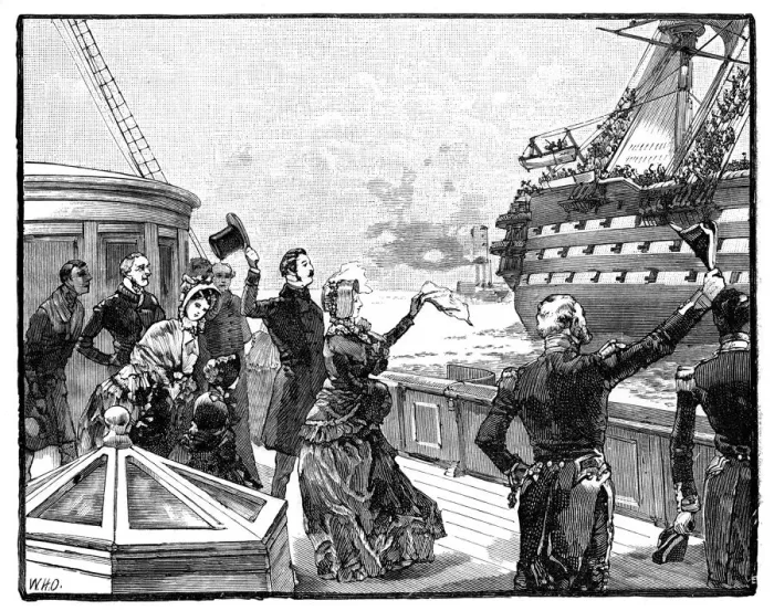 Framed Print : The Queen waving farewell to the Duke of Wellington flagship, c1850s, (1888) Framed Print : The Queen waving farewell to the Duke of Wellington flagship, c1850s, (1888)