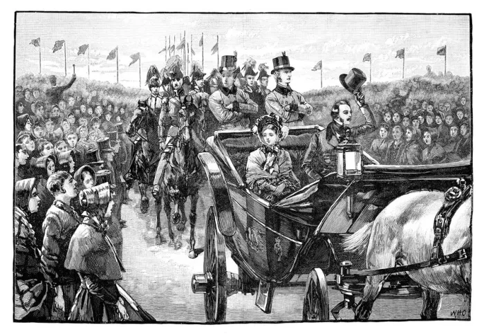Framed Print : The Queens arrival in Peel Park near Manchester, 1851, (1888) Framed Print : The Queens arrival in Peel Park near Manchester, 1851, (1888)