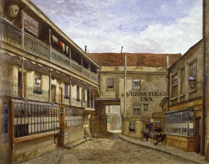 Framed Print : The Queens Head Inn, Borough High Street, Southwark, London, 1880 Framed Print : The Queens Head Inn, Borough High Street, Southwark, London, 1880