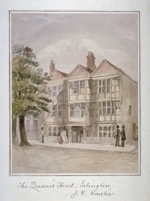 Framed Print : The Queens Head Inn, Islington, London, 1827. Artist: John Phillipps Emslie Framed Print : The Queens Head Inn, Islington, London, 1827. Artist: John Phillipps Emslie