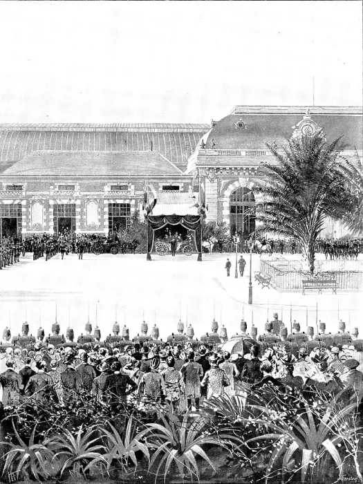Framed Print : The Queen's Holiday Abroad: arrival at Nice on March 15, 1895. Creator: George Meisenbach. The Queen's Holiday Abroad: arrival at Nice on March 15, 1895 Framed Print : The Queen's Holiday Abroad: arrival at Nice on March 15, 1895. Creator: George Meisenbach. The Queen's Holiday Abroad: arrival at Nice on March 15, 1895