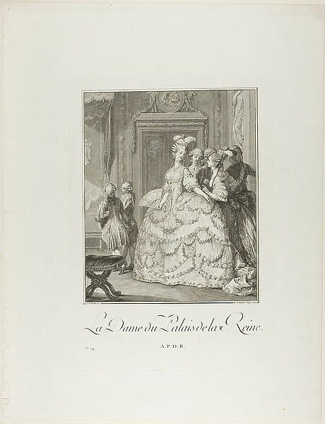 The Queen's Lady-in-Waiting, from Monument du Costume Physique et Moral de la fin... 1777. Creators: Pietro Antonio Martini, Laurent-François Prault
