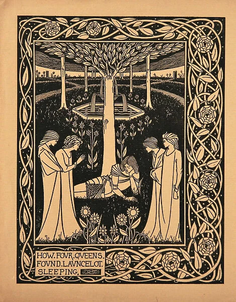 How Four Queens Found Lancelot Sleeping. Illustration to the book Le Morte d Arthur by Sir Thomas Artist: Beardsley, Aubrey (1872?1898)
