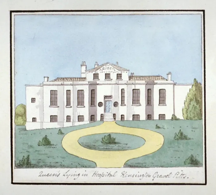 Framed Print : The Queens Lying-in Hospital, Kensington Gravel Pits, London, c1820 Framed Print : The Queens Lying-in Hospital, Kensington Gravel Pits, London, c1820