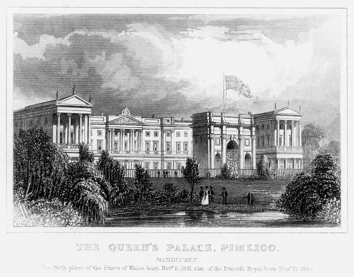 Framed Print : The Queens Palace, Pimlico, London, c1840s Framed Print : The Queens Palace, Pimlico, London, c1840s