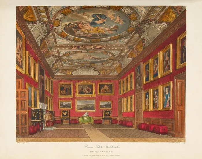Framed Print : The Queen's State Bedchamber at Windsor Castle, 1818. Creator: Stephanoff, James (1789-1874)