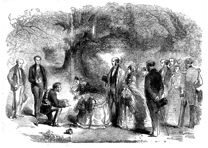 Framed Print : The Queen's Visit to Birmingham - Her Majesty Planting an Oak in the Grounds of Warwick Castle, 1858 Creator: Unknown Framed Print : The Queen's Visit to Birmingham - Her Majesty Planting an Oak in the Grounds of Warwick Castle, 1858 Creator: Unknown