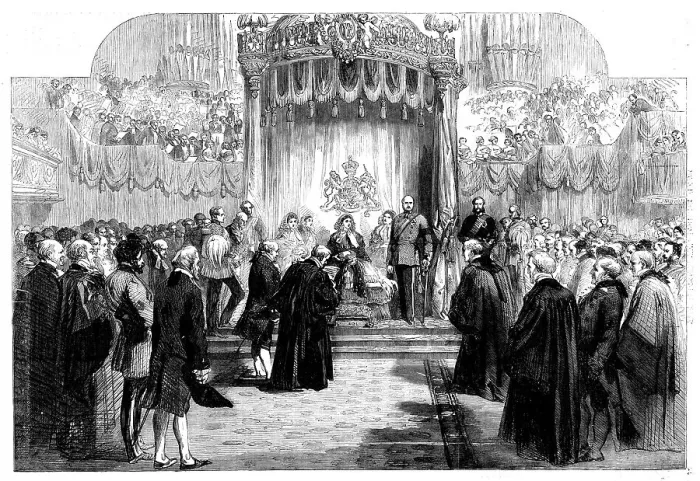 Framed Print : The Queen's Visit to Birmingham - Reading of the Birmingham Corporation Address to Her... 1858. Creator: Unknown Framed Print : The Queen's Visit to Birmingham - Reading of the Birmingham Corporation Address to Her... 1858. Creator: Unknown
