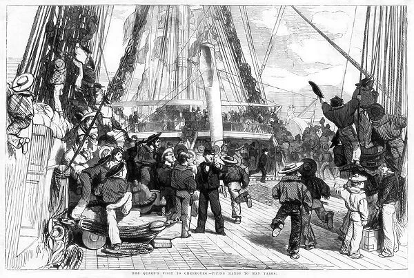 The Queens Visit to Cherbourg - Piping Hands to Man Yards, 1858