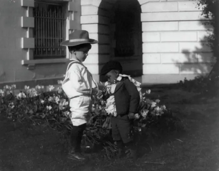 Framed Print : Quentin Roosevelt (left) and his little playmate, between 1900 and1905. Creator: Frances Benjamin Johnston Framed Print : Quentin Roosevelt (left) and his little playmate, between 1900 and1905. Creator: Frances Benjamin Johnston