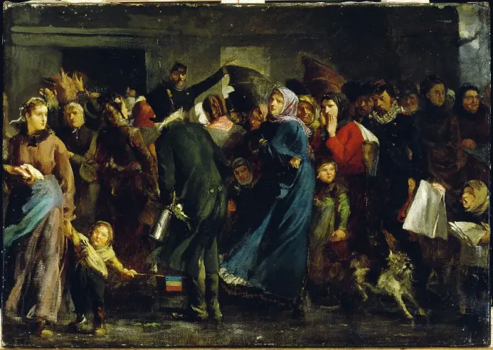 Framed Print : Queue in the butcher's shop in 1871, c1871. Creator: Clement-Auguste Andrieux Framed Print : Queue in the butcher's shop in 1871, c1871. Creator: Clement-Auguste Andrieux