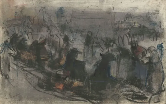 Framed Print : Queue of people waiting, c.1890-c.1920. Creator: Isaac Lazerus Israels Framed Print : Queue of people waiting, c.1890-c.1920. Creator: Isaac Lazerus Israels