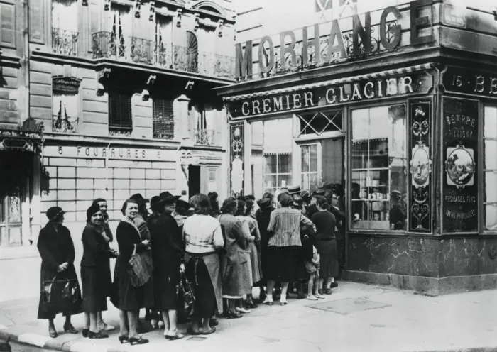Framed Print : Queue of women outside a dairy shop, German-occupied Paris, 28 June 1940 Framed Print : Queue of women outside a dairy shop, German-occupied Paris, 28 June 1940