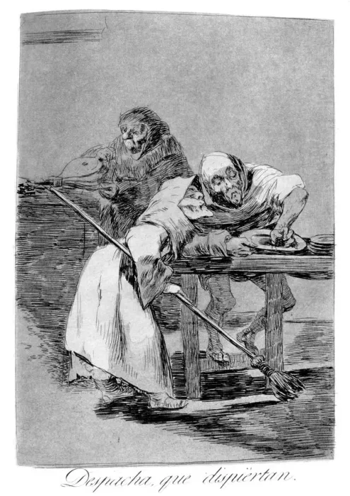 Framed Print : Be quick, they are waking up, 1799. Artist: Francisco Goya Framed Print : Be quick, they are waking up, 1799. Artist: Francisco Goya