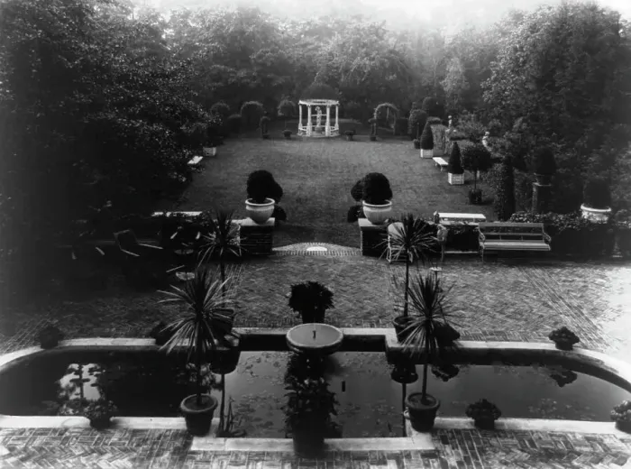 Framed Print : Quiet Corner, John Wesley Baxter, Dublin and Hill Roads, Greenwich, Connecticut, 1920. Creator: Frances Benjamin Johnston. Quiet Corner, John Wesley Baxter, Dublin and Hill Roads, Greenwich, Connecticut, 1920