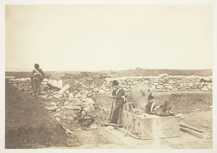 Framed Print : A Quiet Day in the Mortar Battery, 1855. Creator: Roger Fenton Framed Print : A Quiet Day in the Mortar Battery, 1855. Creator: Roger Fenton