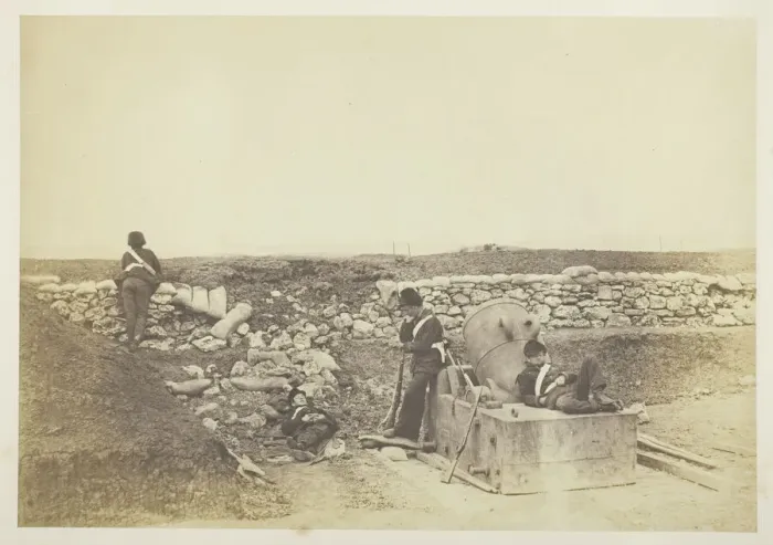 Framed Print : A Quiet Day in the Mortar Battery, 1855. Creator: Roger Fenton Framed Print : A Quiet Day in the Mortar Battery, 1855. Creator: Roger Fenton