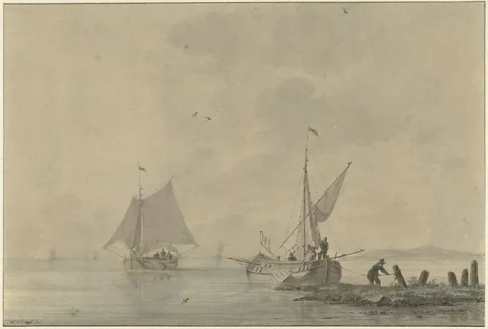 Framed Print : Quiet inland waterway with mooring boat, 1758-1815. Creator: Nicolaas Wicart Framed Print : Quiet inland waterway with mooring boat, 1758-1815. Creator: Nicolaas Wicart