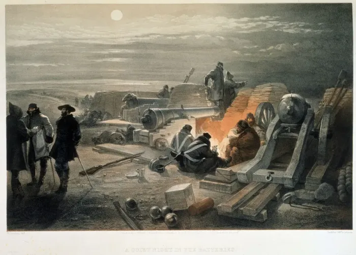 Framed Print : A quiet night in the batteries, 1855. Artist: Simpson, William (1832-1898) Framed Print : A quiet night in the batteries, 1855. Artist: Simpson, William (1832-1898)