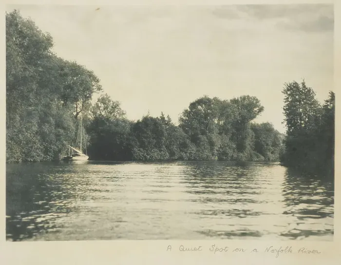Framed Print : A quiet spot on a Norfolk river. From the album: Photograph album - England, 1920s. Creator: Harry Moult Framed Print : A quiet spot on a Norfolk river. From the album: Photograph album - England, 1920s. Creator: Harry Moult