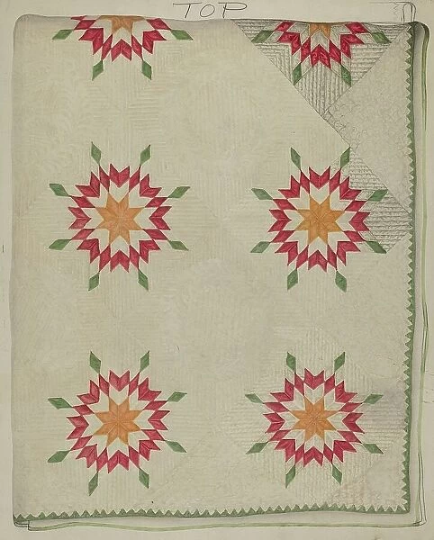Quilt - Applique Patterns with Border, c. 1936. Creator: Lily Capson