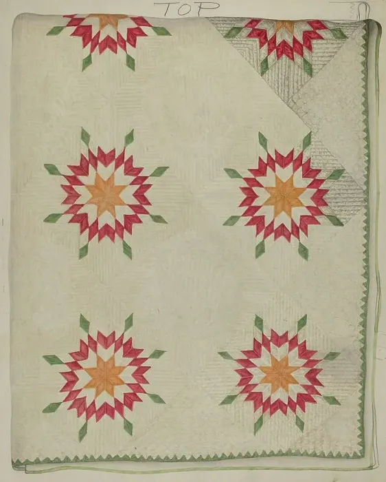 Framed Print : Quilt - Applique Patterns with Border, c. 1936. Creator: Lily Capson Framed Print : Quilt - Applique Patterns with Border, c. 1936. Creator: Lily Capson