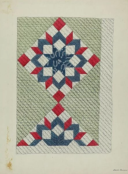 Quilt - 'Double Star', c. 1940. Creator: Edith Towner. Quilt - 'Double Star', c. 1940. Creator: Edith Towner