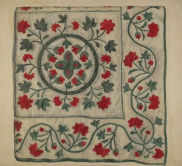 Quilt (Flowers in Circle), c. 1937. Creator: Ralph Atkinson